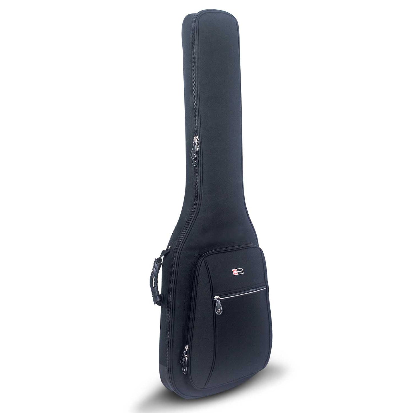 CRDG105B Crossrock black electric bass gig bag with deluxe caselike, neck foam rest, padded back-straps, front pockets.